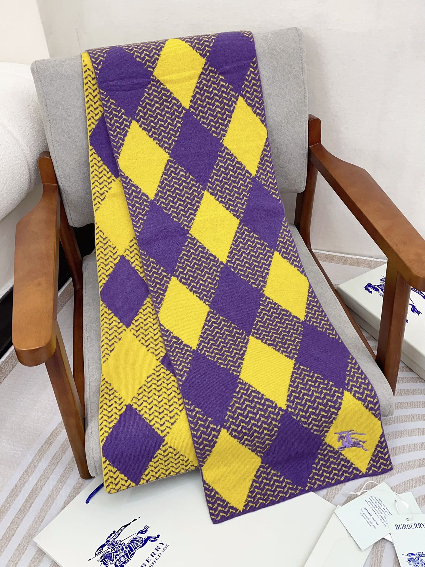 ARGYLE WOOL SCARF 190 CM VIOLET MIX BRIGHT YELLOW 394595 mysite
