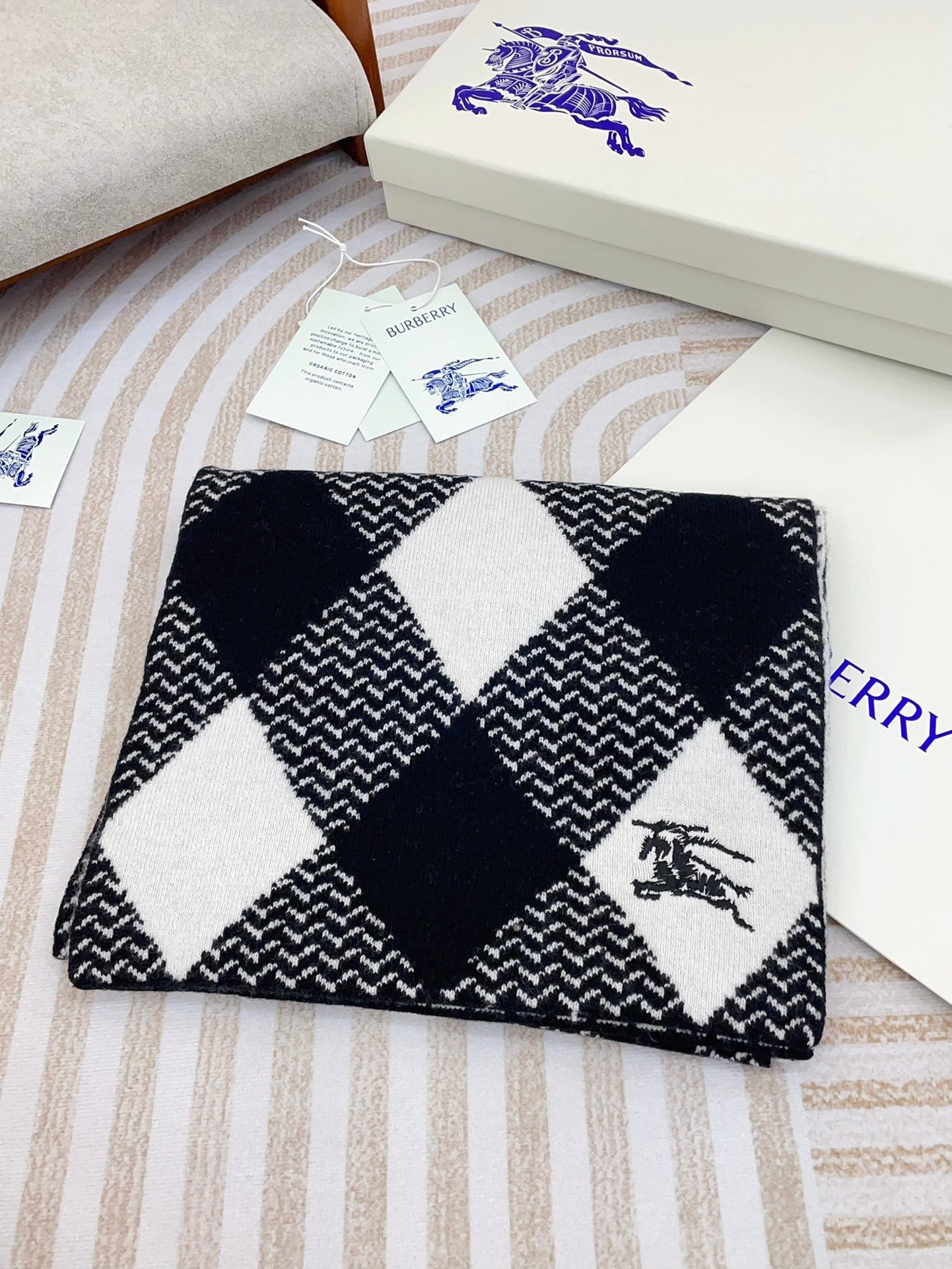 ARGYLE WOOL SCARF 190 CM BLACK MIX WHITE 394596 mysite