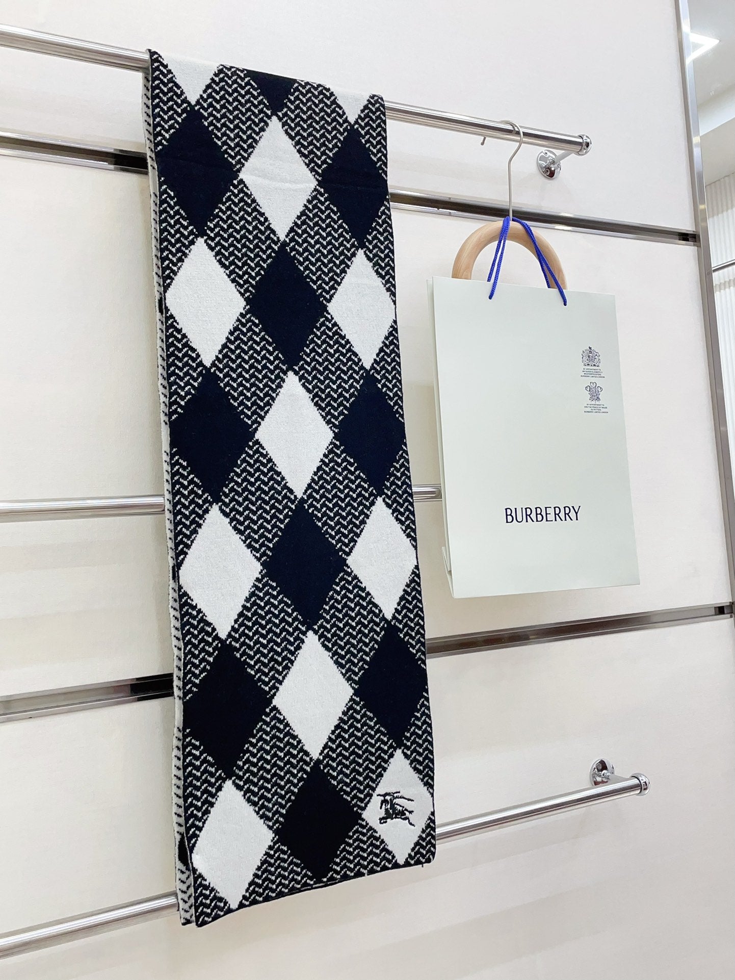 ARGYLE WOOL SCARF 190 CM BLACK MIX WHITE 394596 mysite