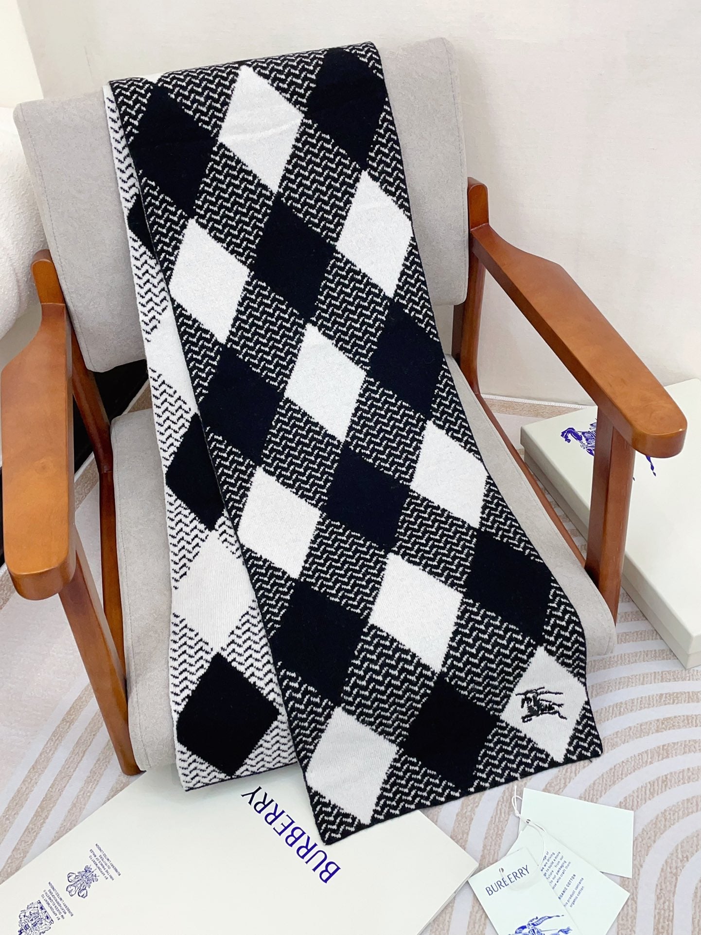 ARGYLE WOOL SCARF 190 CM BLACK MIX WHITE 394596 mysite