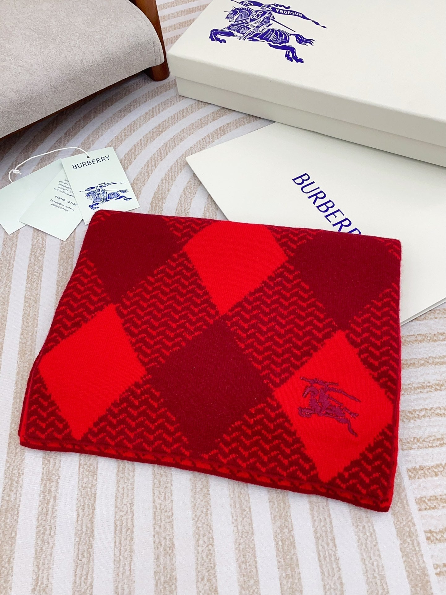 ARGYLE WOOL SCARF 190 CM CHERRY RED 394597 mysite