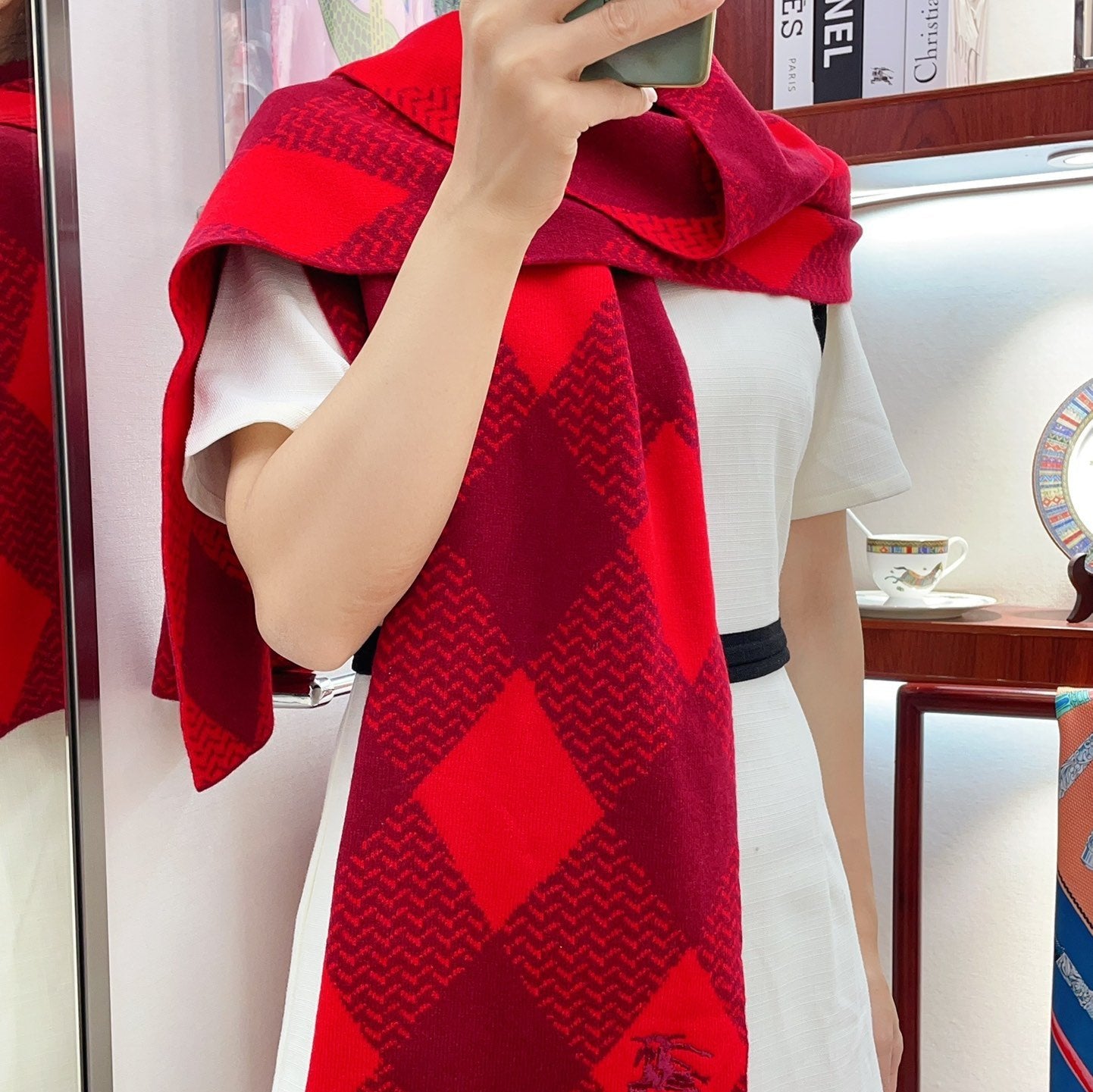 ARGYLE WOOL SCARF 190 CM CHERRY RED 394597 mysite