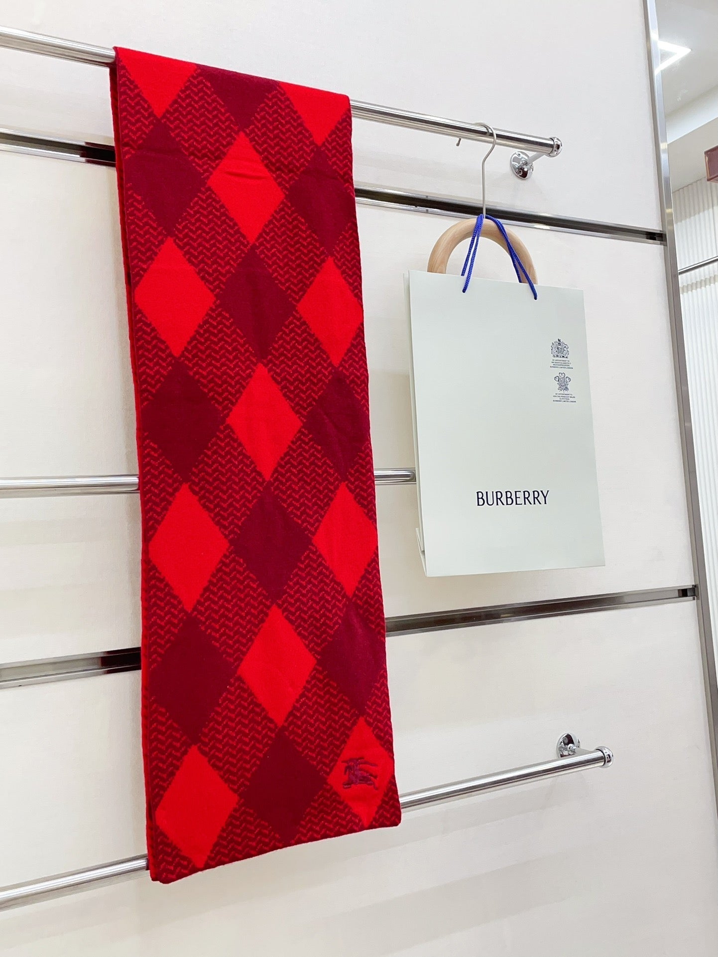 ARGYLE WOOL SCARF 190 CM CHERRY RED 394597 mysite