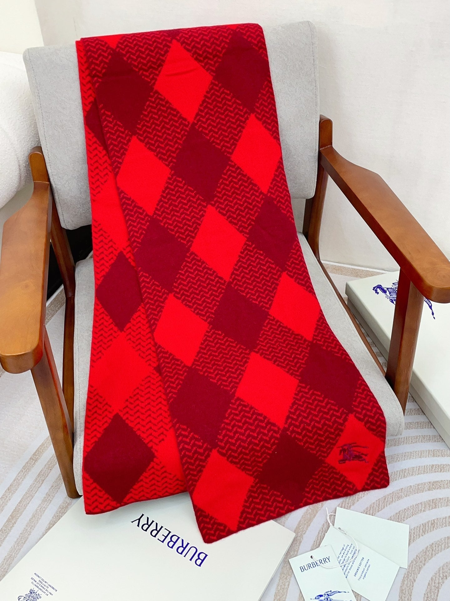 ARGYLE WOOL SCARF 190 CM CHERRY RED 394597 mysite