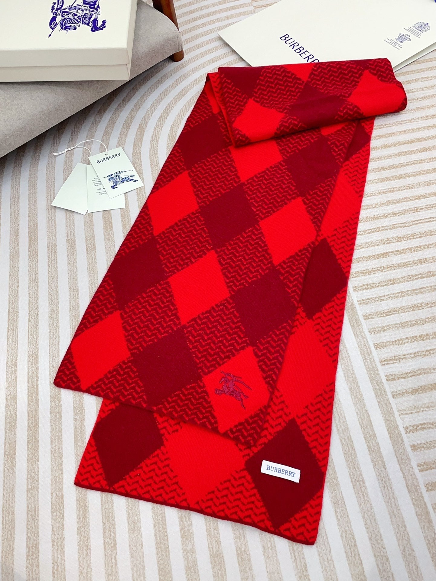 ARGYLE WOOL SCARF 190 CM CHERRY RED 394597 mysite