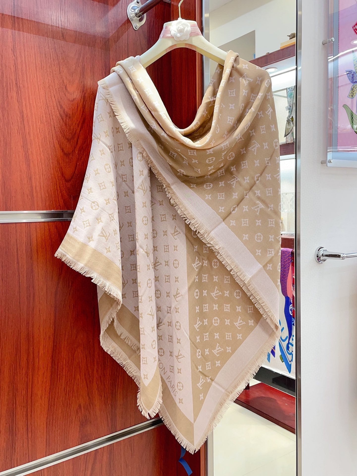 DUOGRAM SCARF 140 CM IN PINK BEIGE SILK 396238 mysite