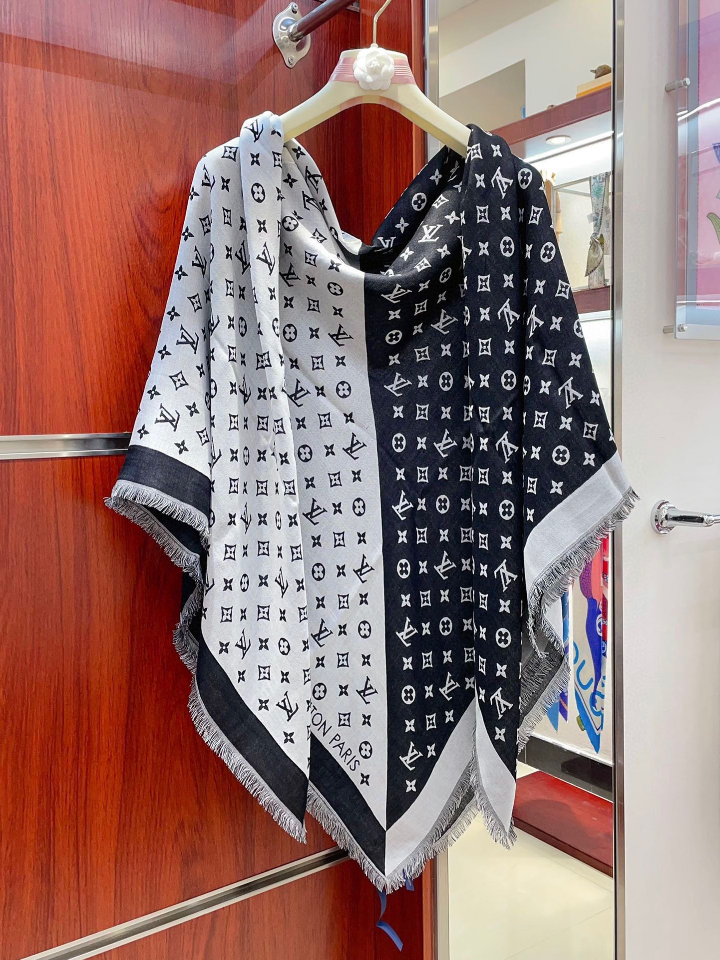 DUOGRAM SCARF 140 CM IN WHITE MIX BLACK SILK 396239 mysite