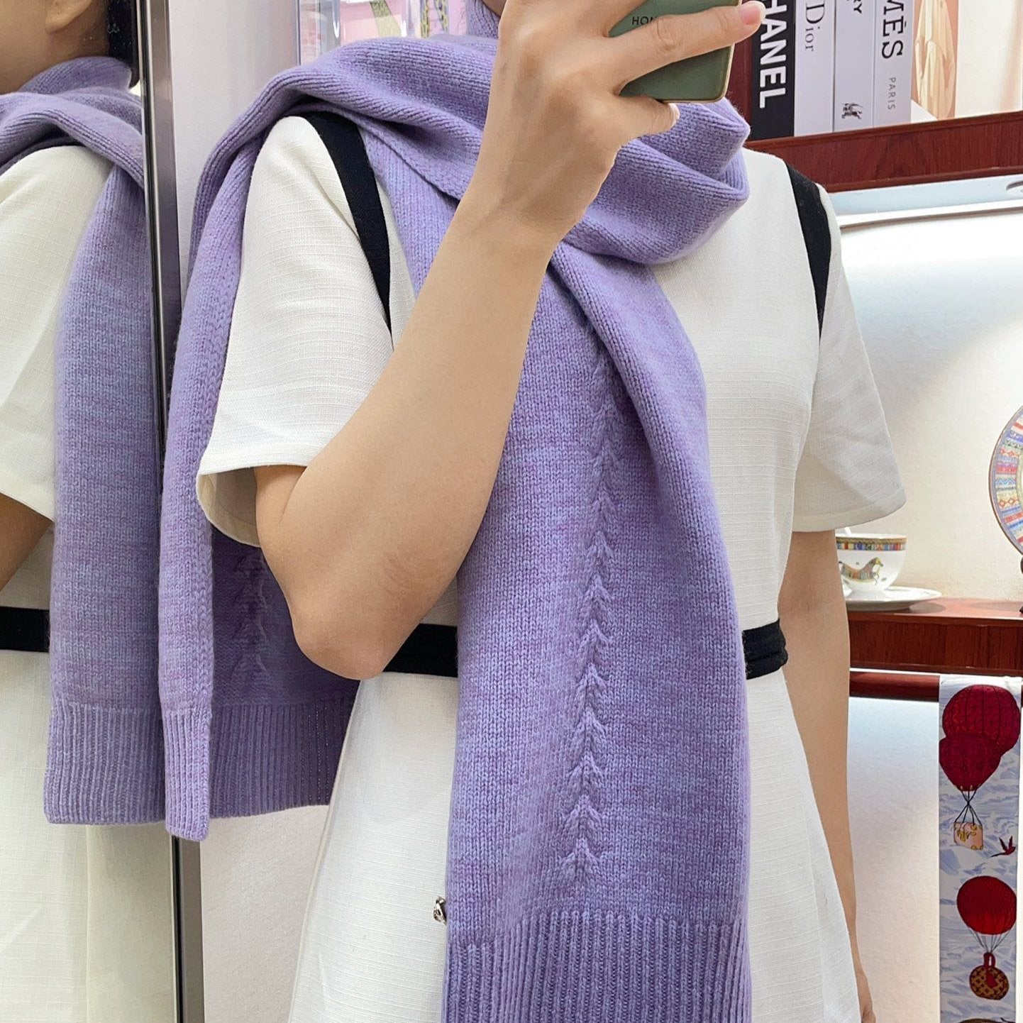 SCARF 180 CM IN HEATHER PURPLE CASHMERE 398267 mysite