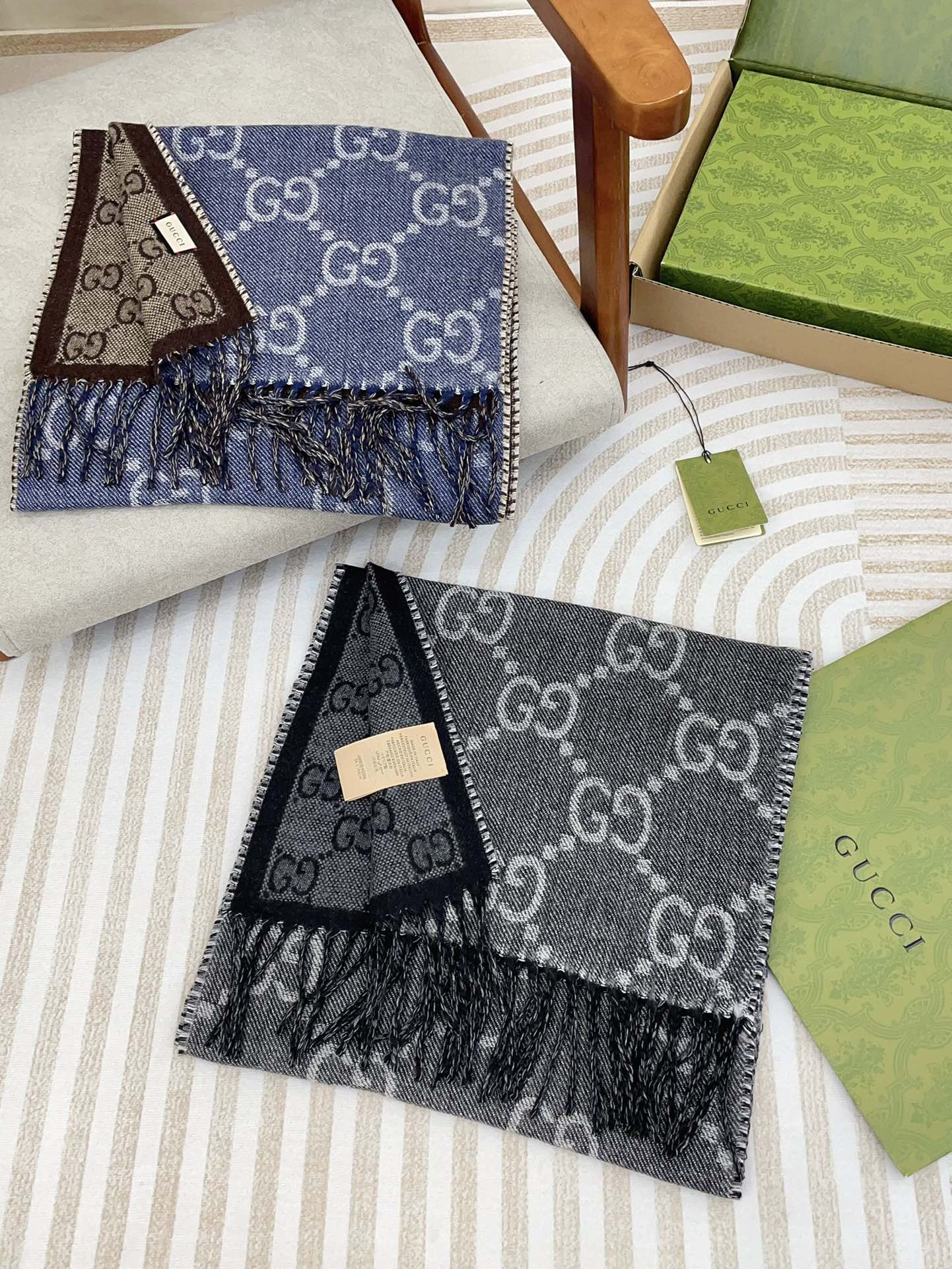 GG JACQUARD WOOL SCARF BLACK 398285 mysite