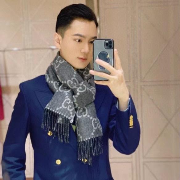 GG JACQUARD WOOL SCARF BLACK 398285 mysite