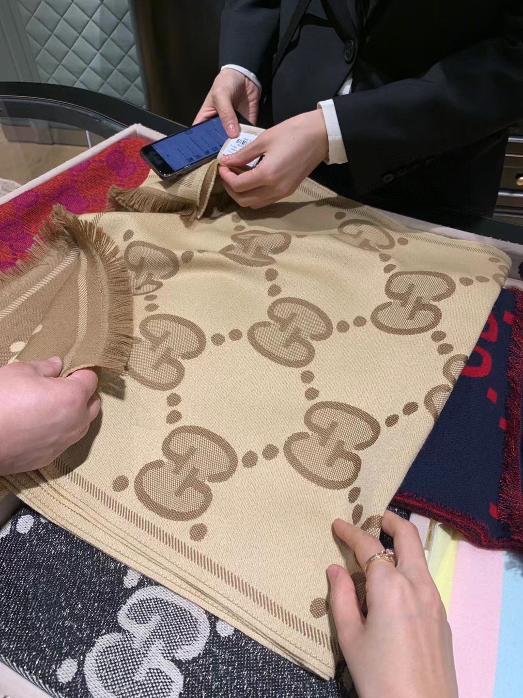 DOUBLE-SIDED SCARF 200 CM IN COFFEE AND TAN BROWN WOOL AND SILK  398287 mysite