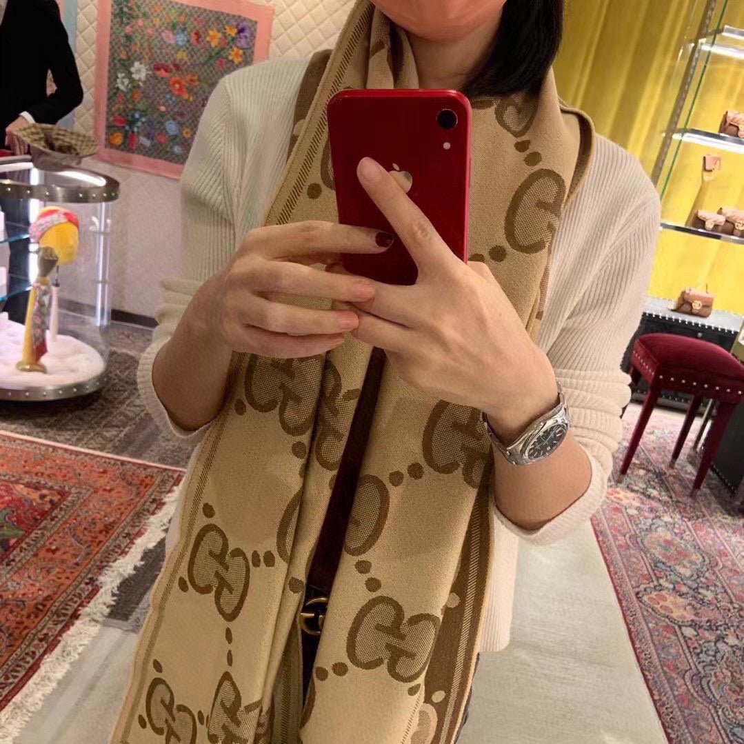 DOUBLE-SIDED SCARF 200 CM IN COFFEE AND TAN BROWN WOOL AND SILK  398287 mysite