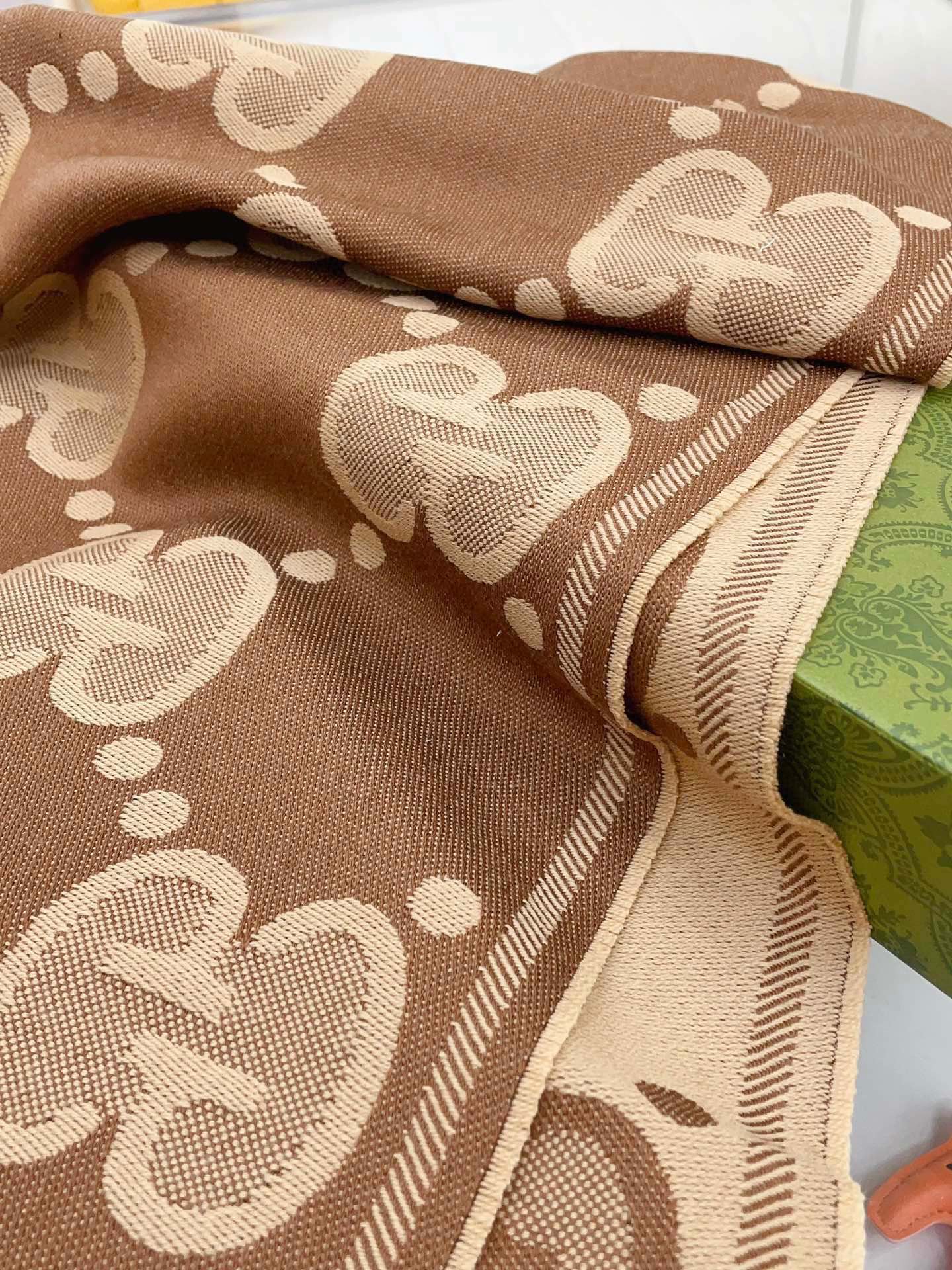 DOUBLE-SIDED SCARF 200 CM IN COFFEE AND TAN BROWN WOOL AND SILK  398287 mysite