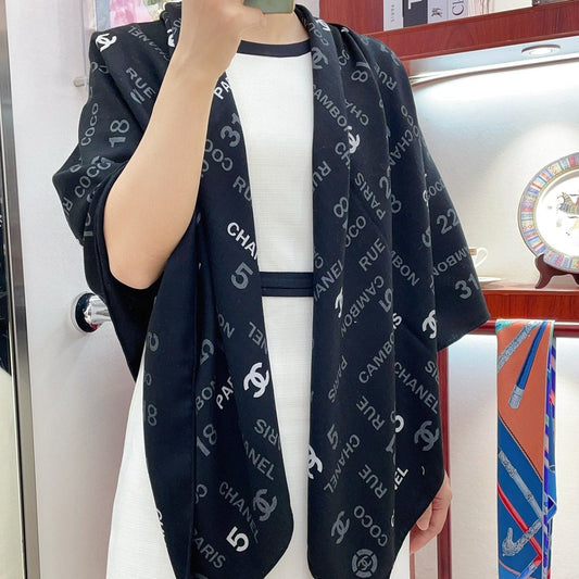 SQUARE SCARF 140 CM IN BLACK MONOGRAM CASHMERE 401159 mysite