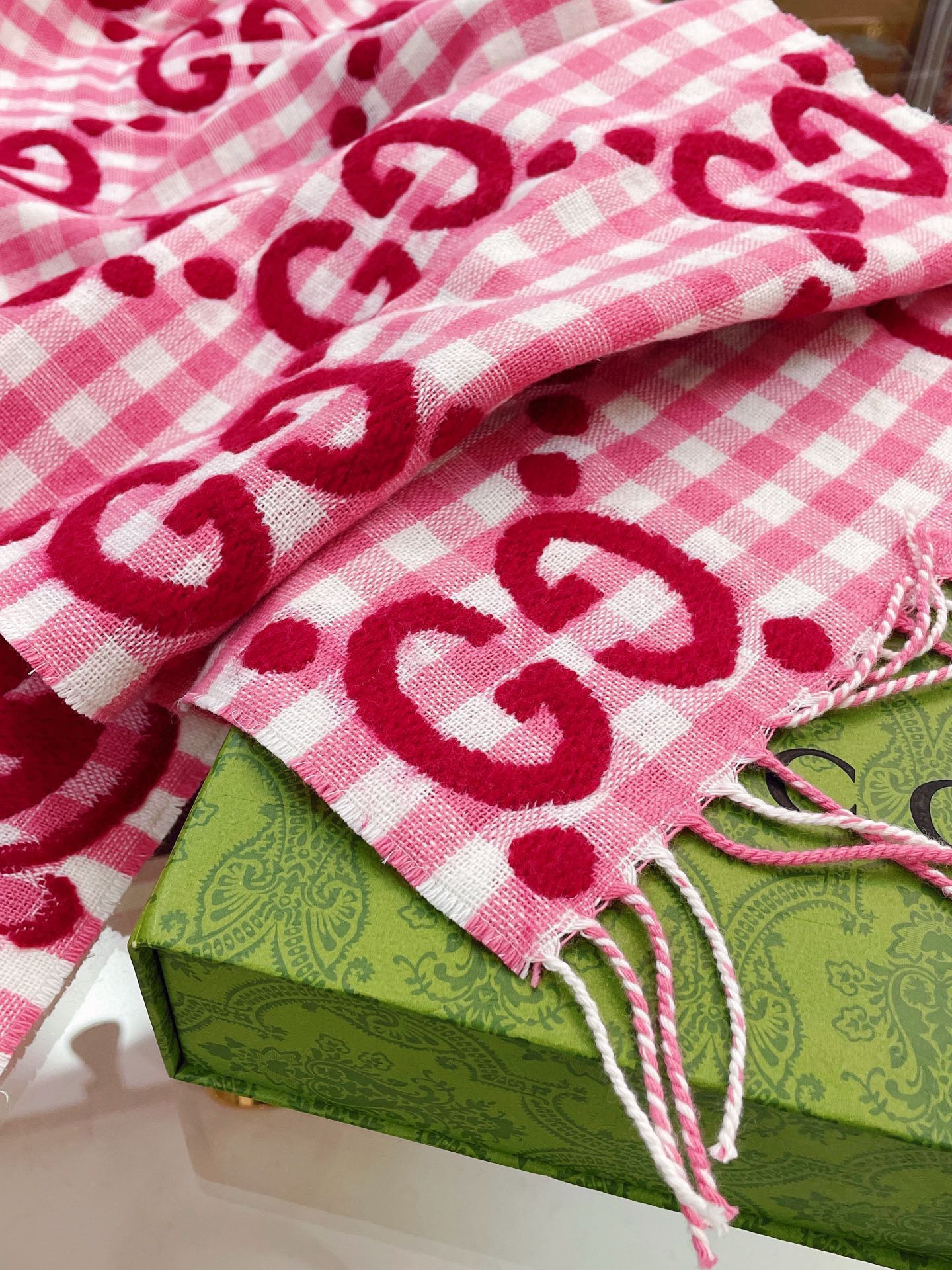 SCARF 220 CM IN BRIGHT PINK MIX WHITE WOOL 401164 mysite