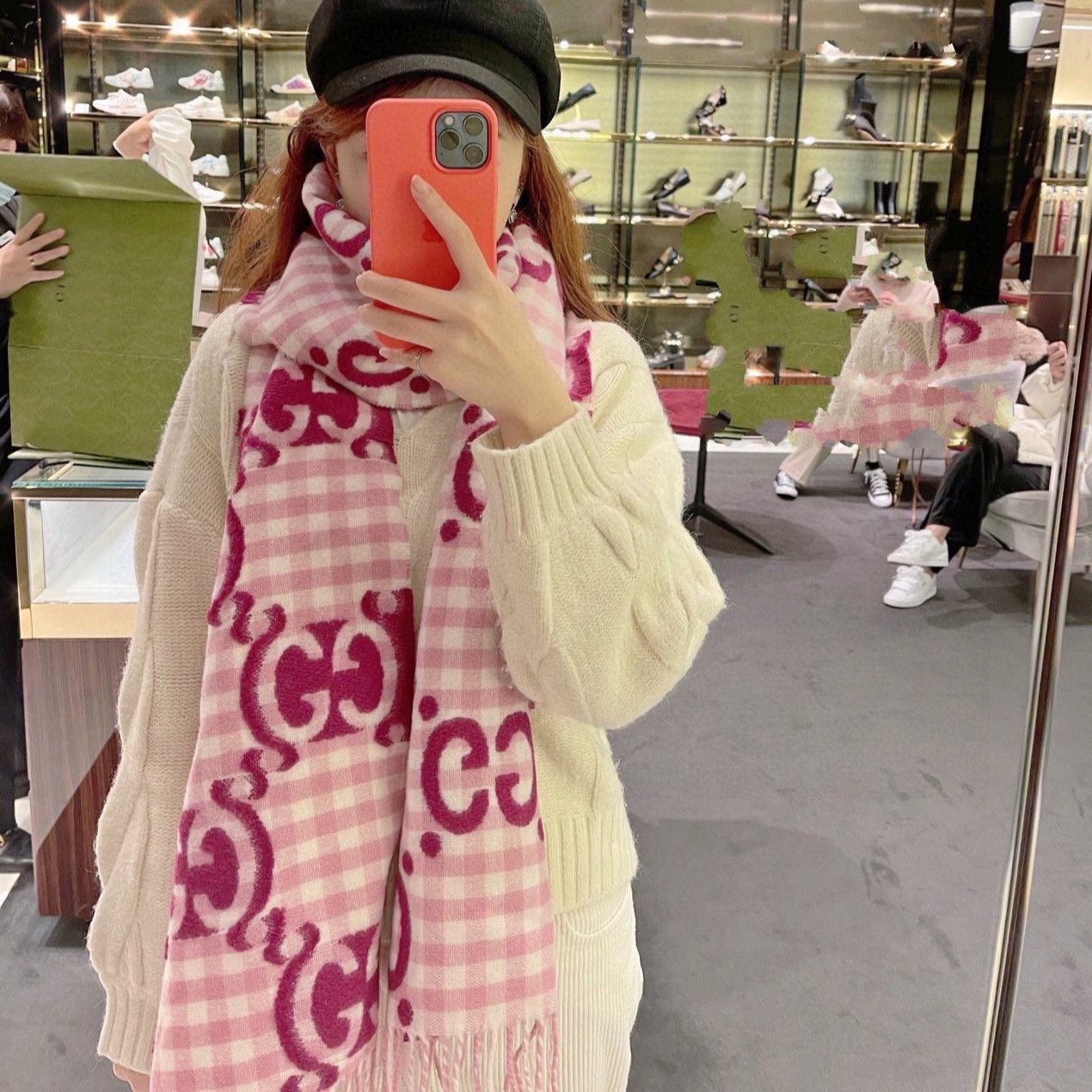 SCARF 220 CM IN BRIGHT PINK MIX WHITE WOOL 401164 mysite