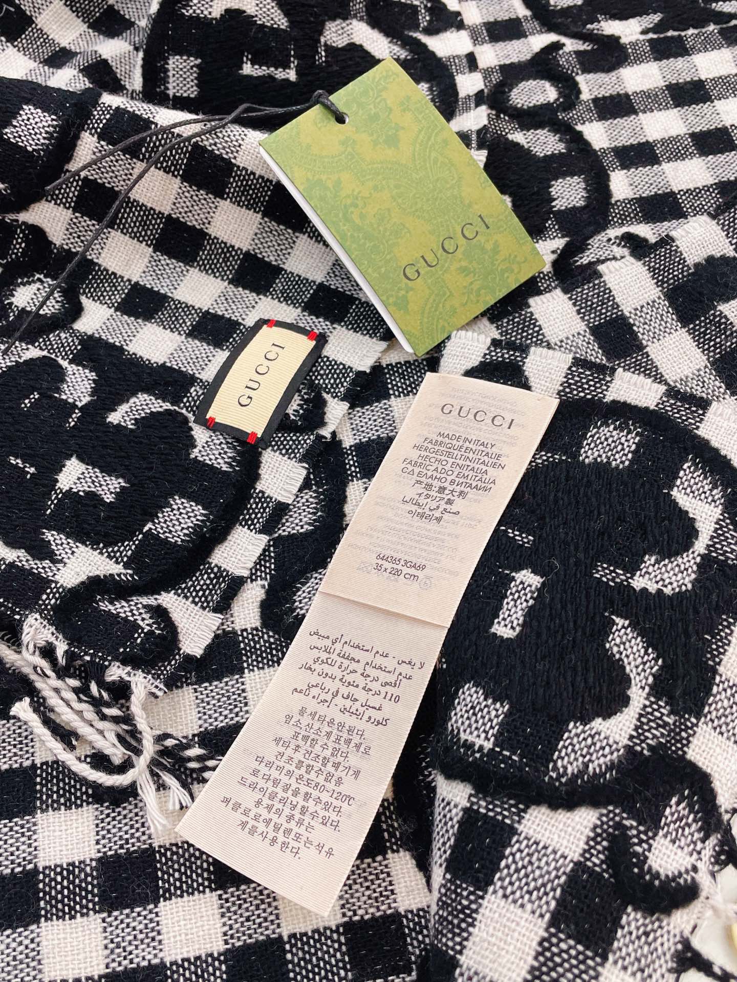 SCARF 220 CM IN BLACK MIX WHITE WOOL 401165 mysite