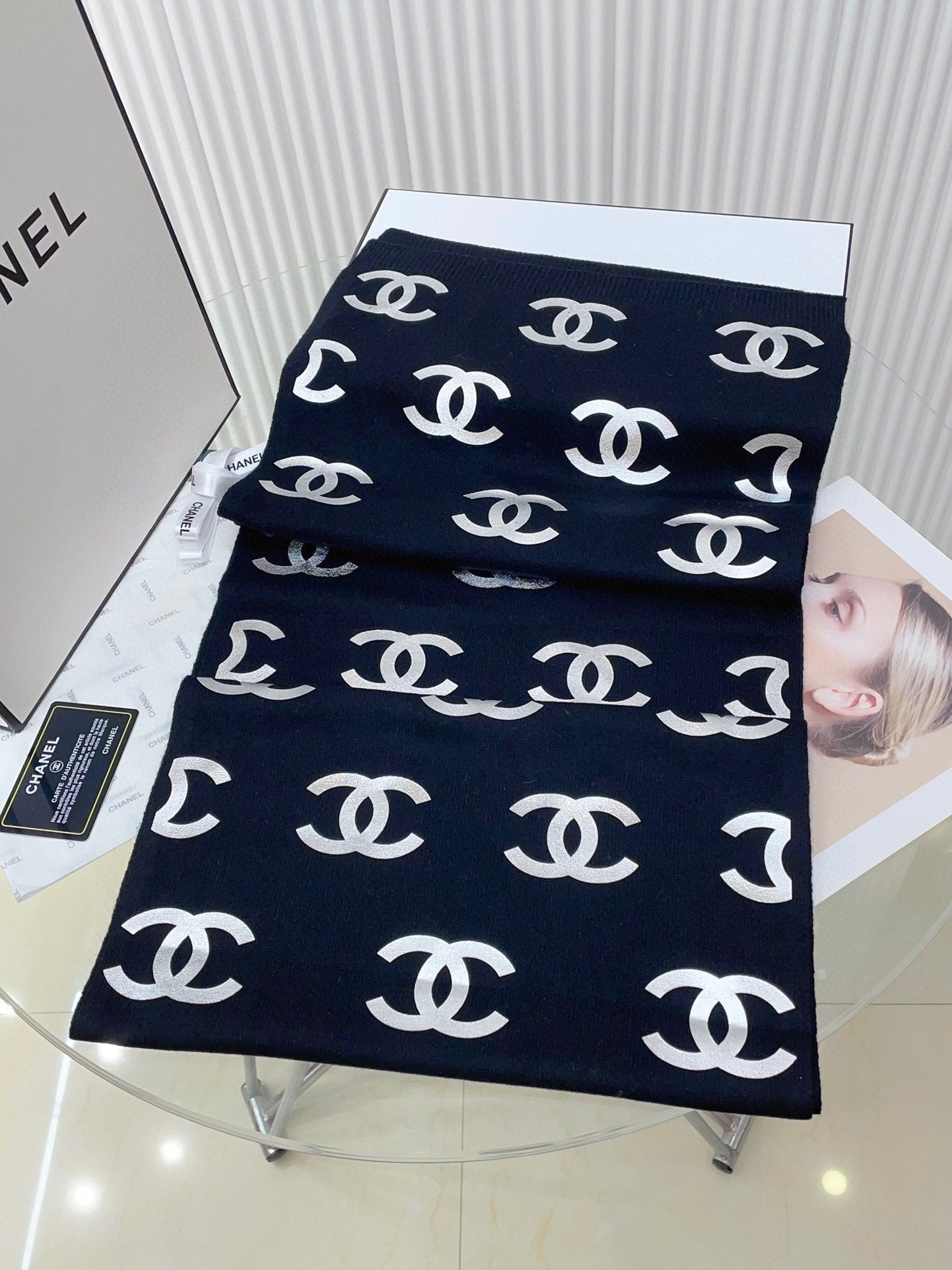 SCARF 190 CM IN NAVY BLUE CASHMERE WITH SILVER LOGO 401171 mysite