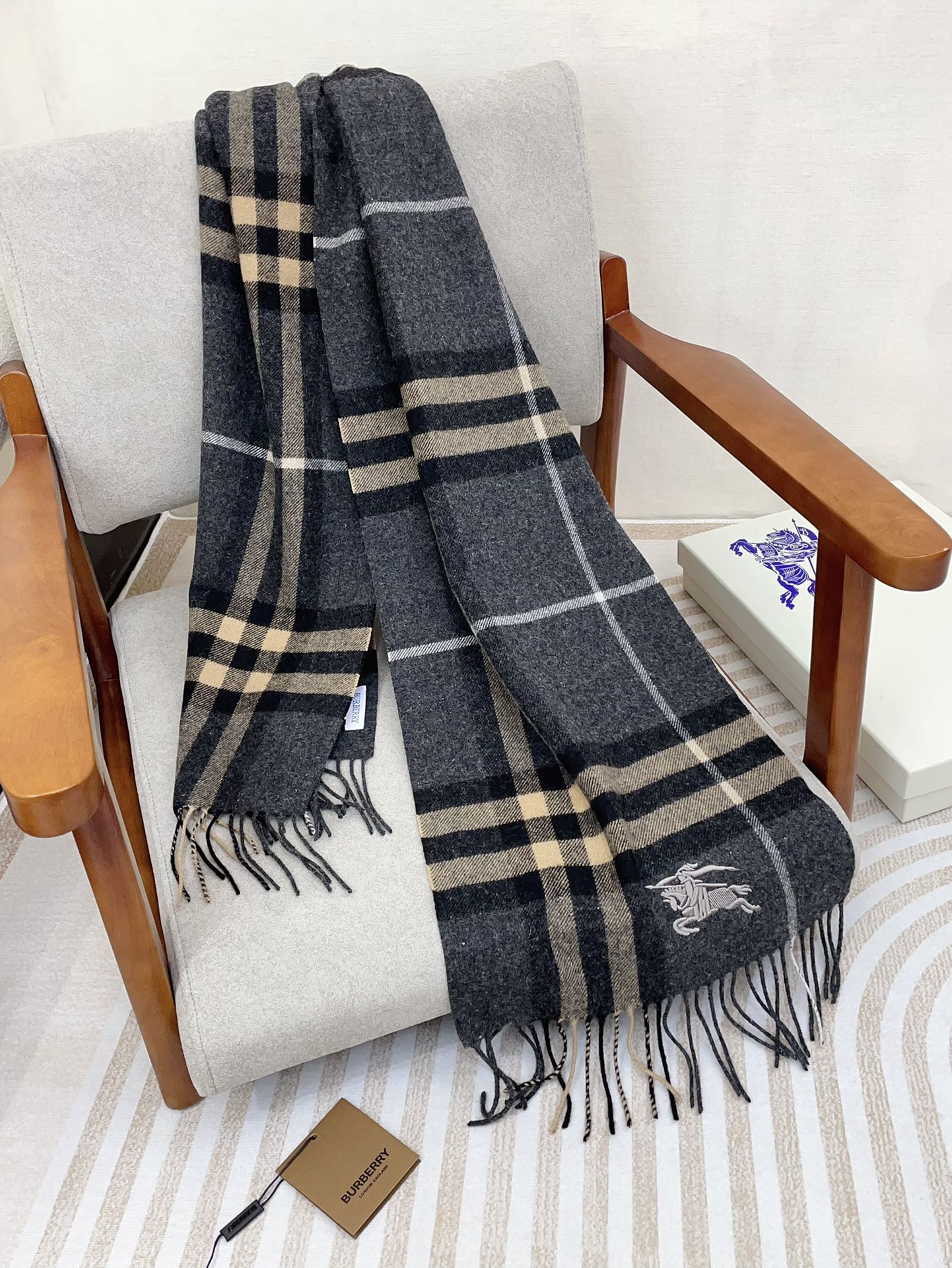 CLASSIC WOOL CHECK SCARF 180 CM DARK GRAY MIX CAMEL BROWN 402098 mysite