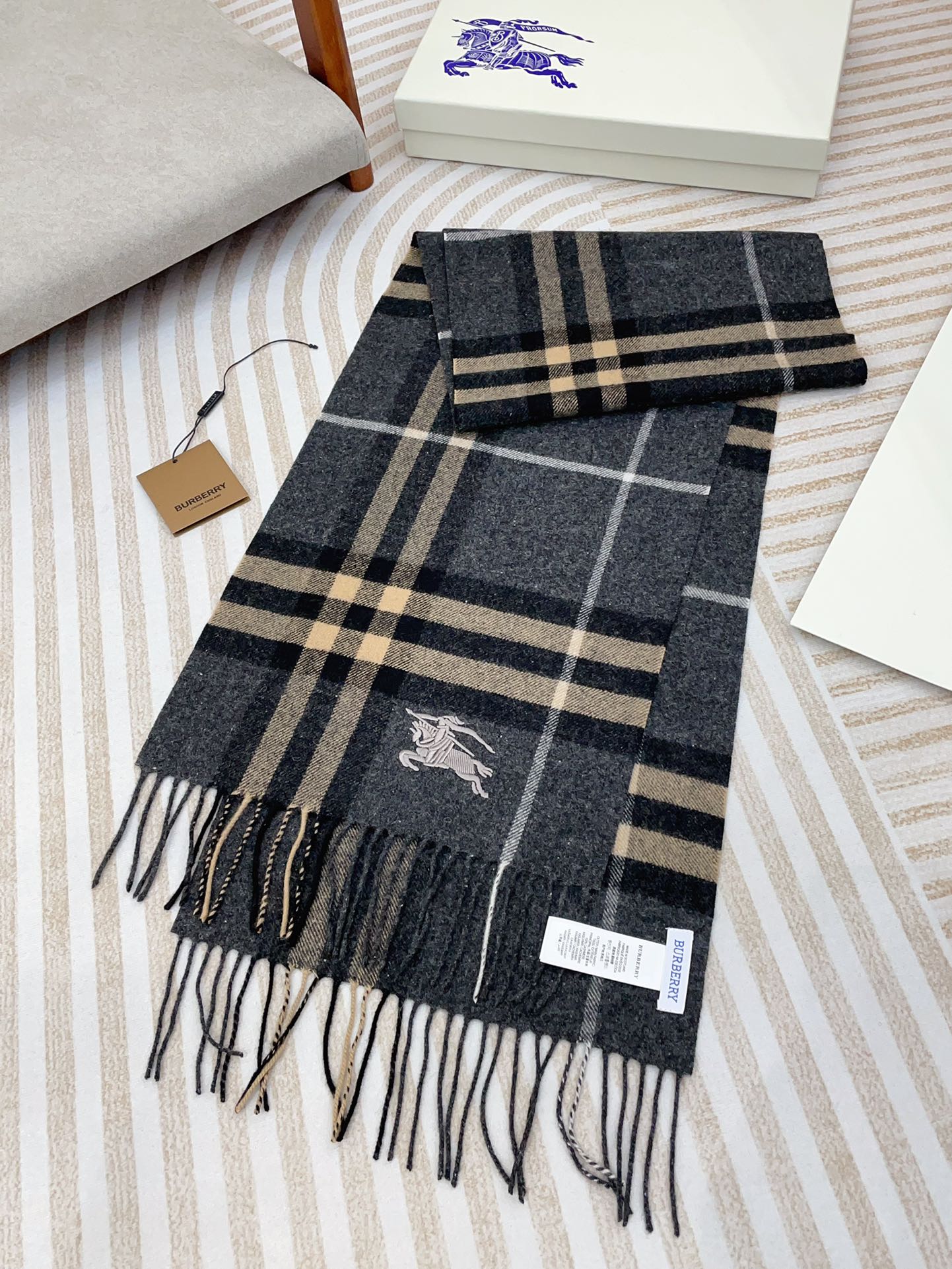 CLASSIC WOOL CHECK SCARF 180 CM DARK GRAY MIX CAMEL BROWN 402098 mysite