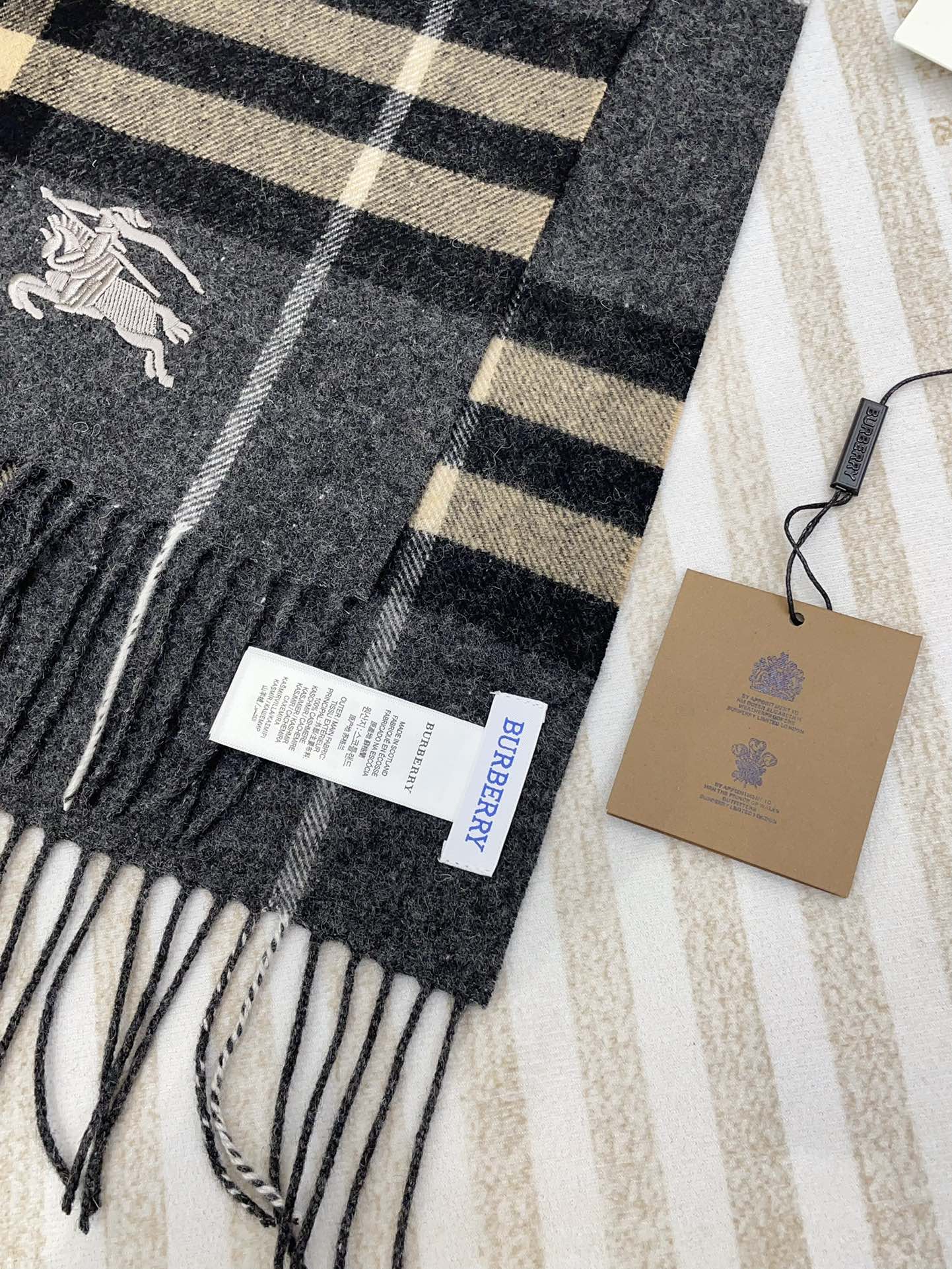 CLASSIC WOOL CHECK SCARF 180 CM DARK GRAY MIX CAMEL BROWN 402098 mysite