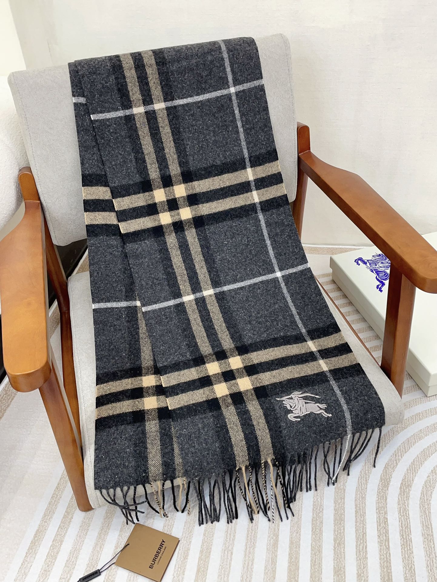 CLASSIC WOOL CHECK SCARF 180 CM DARK GRAY MIX CAMEL BROWN 402098 mysite