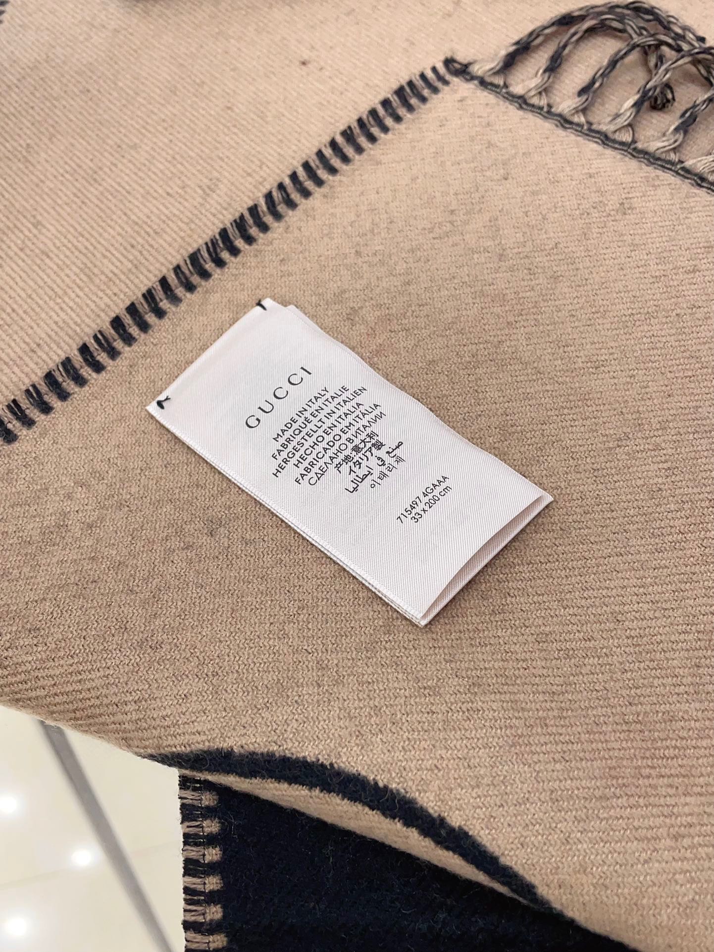 CAMEL BEIGE AND BLACK WOOL WITH INTERLOCKING G SCARF 200 CM mysite