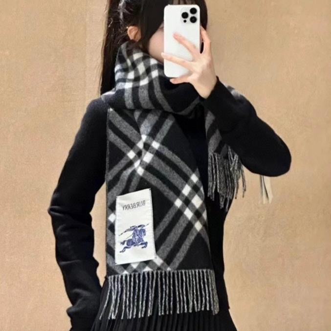 CHECK CASHMERE SCARF 168 CM BLACK MIX WHITE 410210 mysite