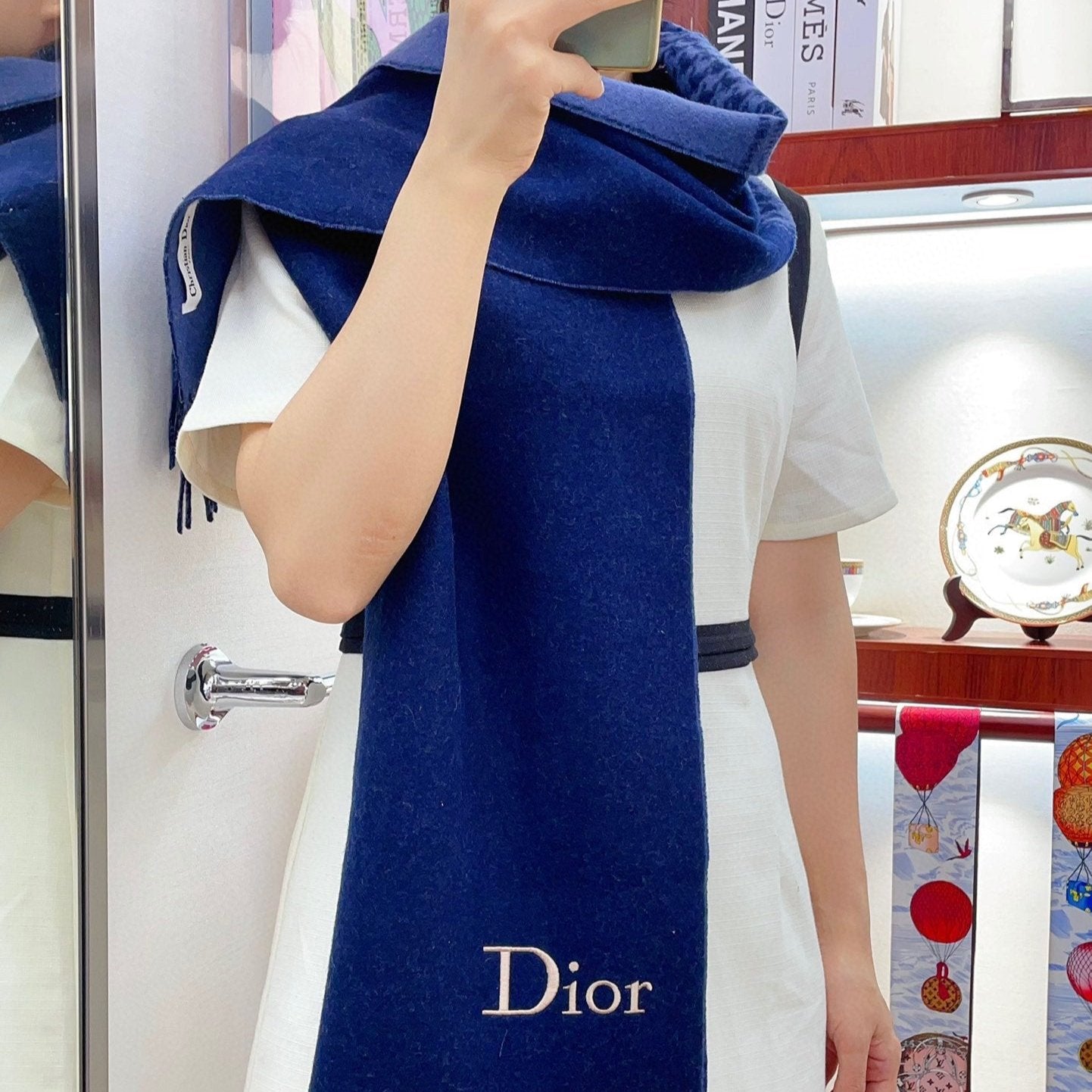 SCARF 180 CM IN NAVY BLUE CASHMERE 419819 mysite