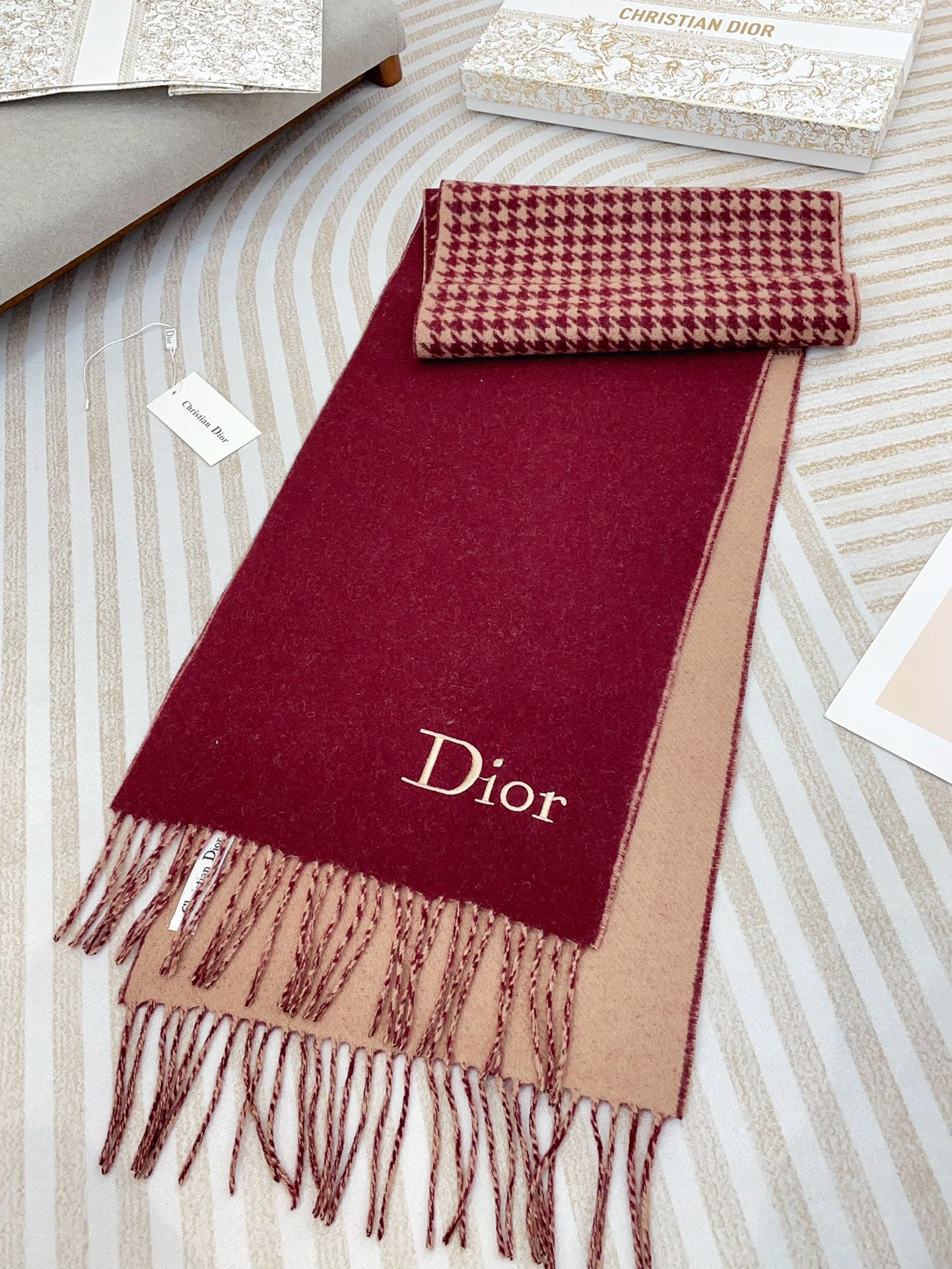 SCARF 180 CM IN BURGUNDY RED CASHMERE 419821 mysite