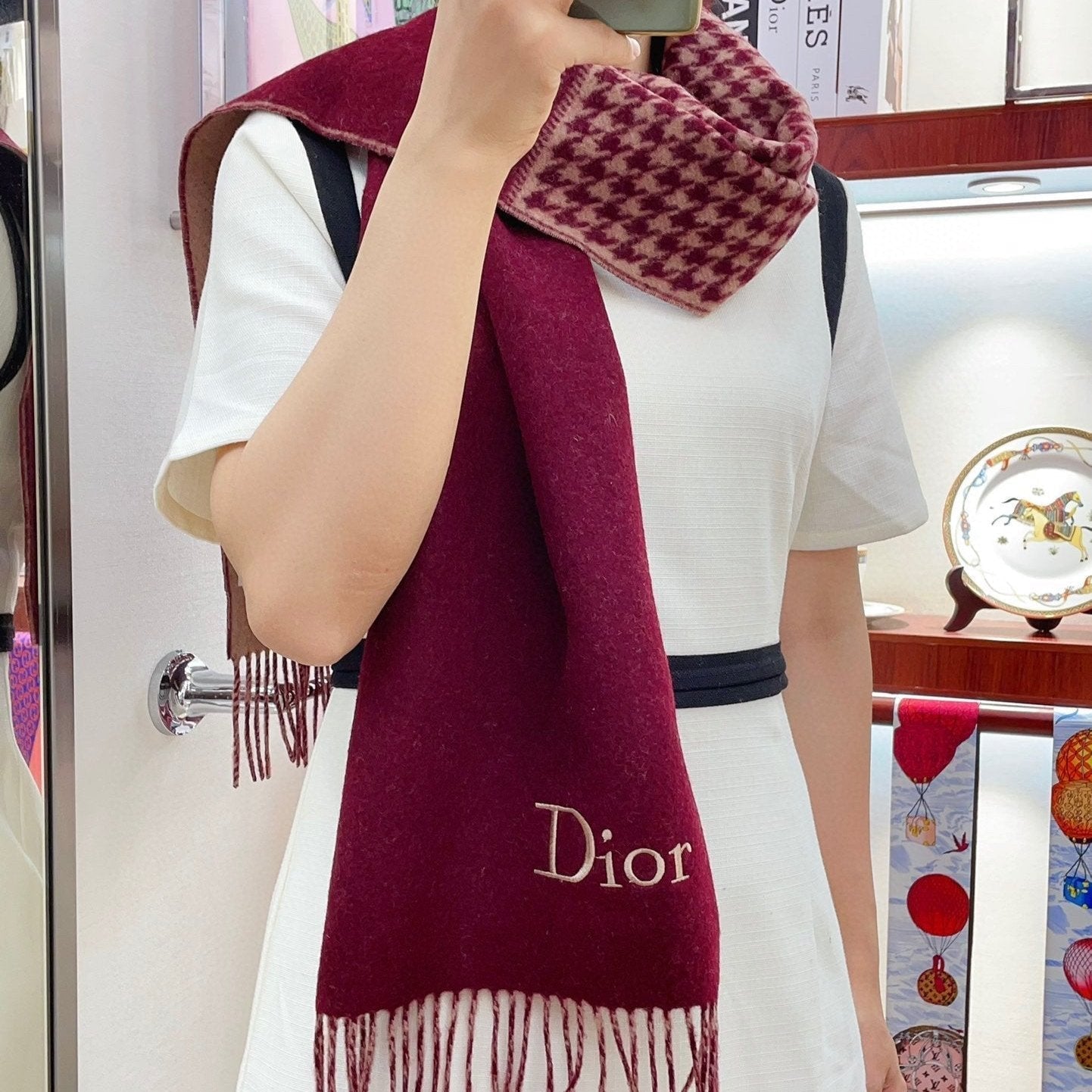 SCARF 180 CM IN BURGUNDY RED CASHMERE 419821 mysite