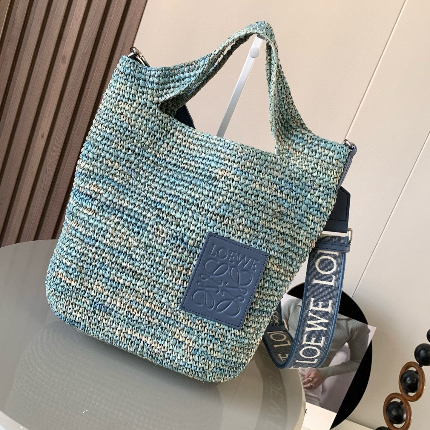 LOE 30 SLIT BAG IN DENIM BLUE RAFFIA AND CALFSKIN mysite