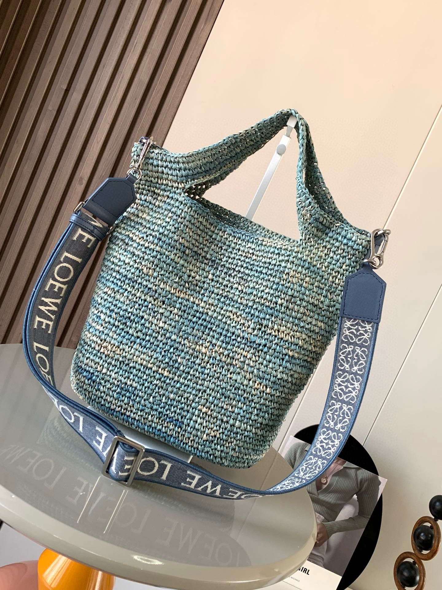 LOE 30 SLIT BAG IN DENIM BLUE RAFFIA AND CALFSKIN mysite