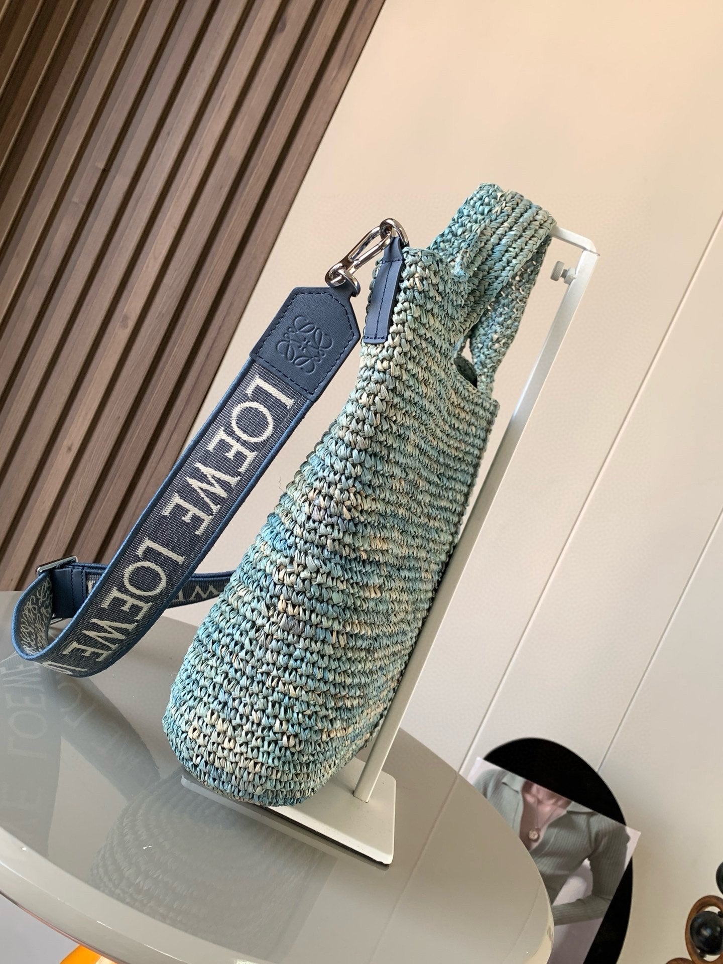 LOE 30 SLIT BAG IN DENIM BLUE RAFFIA AND CALFSKIN mysite