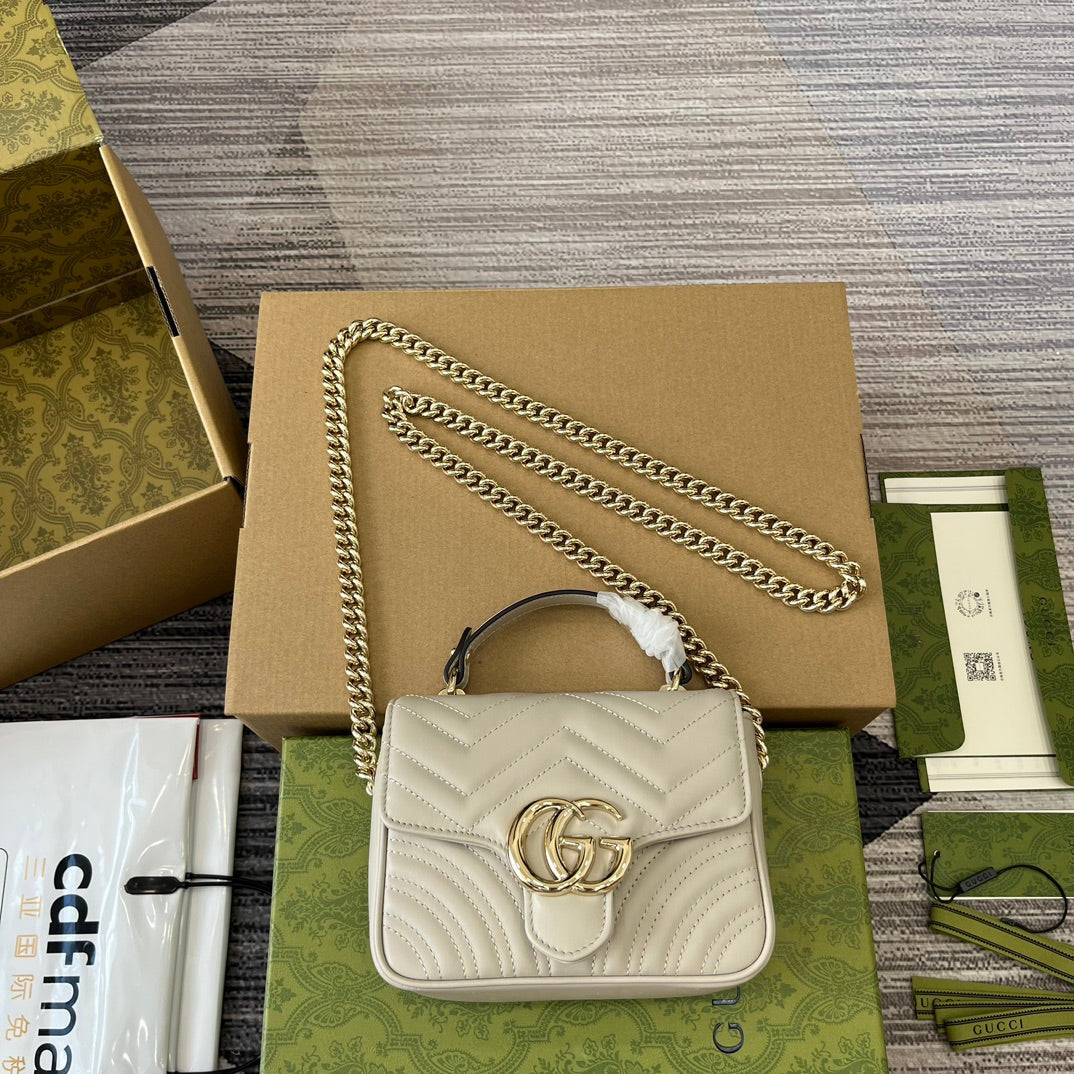 GG MARMONT 13 MINI TOP HANDLE BAG WHITE CALFSKIN mysite