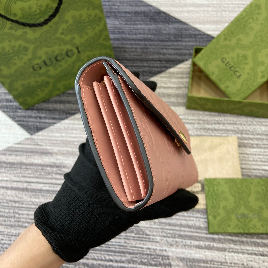 CONTINENTAL WALLET 19 IN PINK EMBOSSED CALFSKIN GOLD HARDWARE mysite