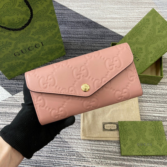 CONTINENTAL WALLET 19 IN PINK EMBOSSED CALFSKIN GOLD HARDWARE mysite