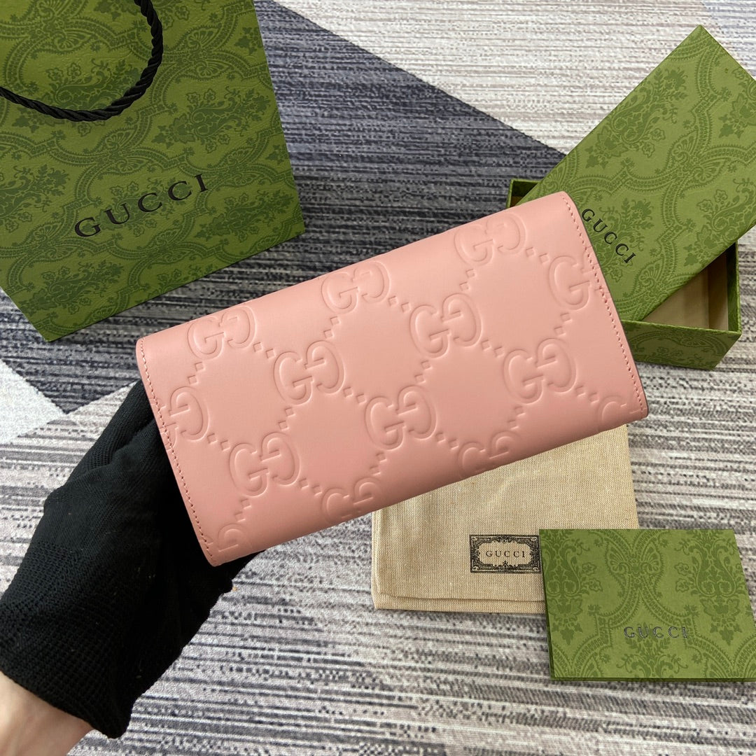 CONTINENTAL WALLET 19 IN PINK EMBOSSED CALFSKIN GOLD HARDWARE mysite