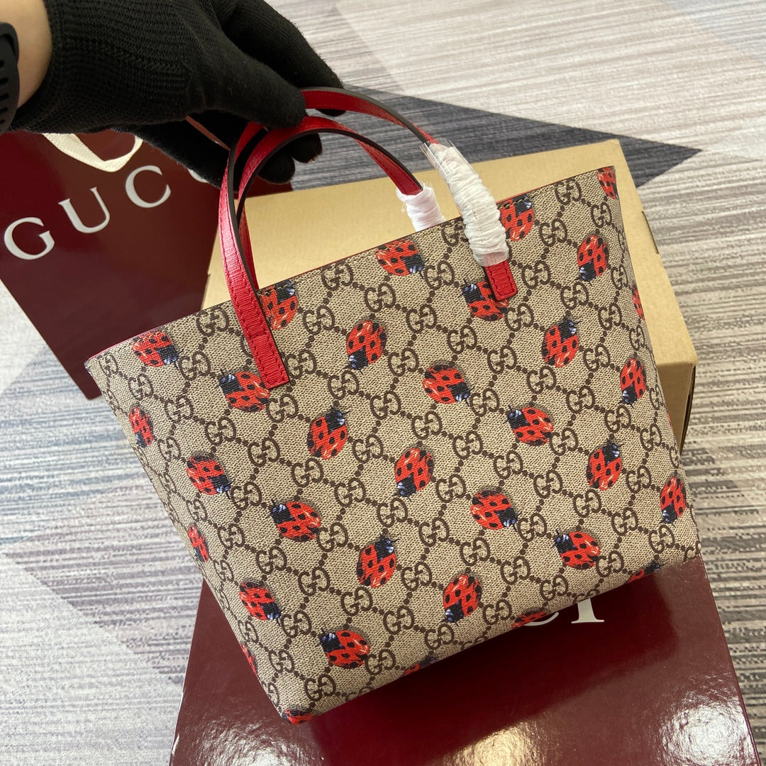 GG Tote Bag 21cm Beige Red Leather Canvas 339642 mysite