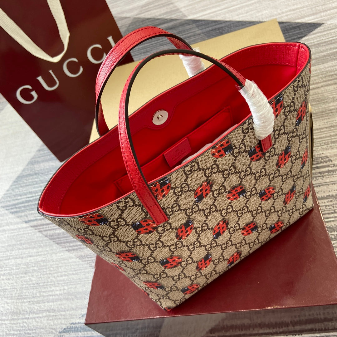 GG Tote Bag 21cm Beige Red Leather Canvas 339642 mysite