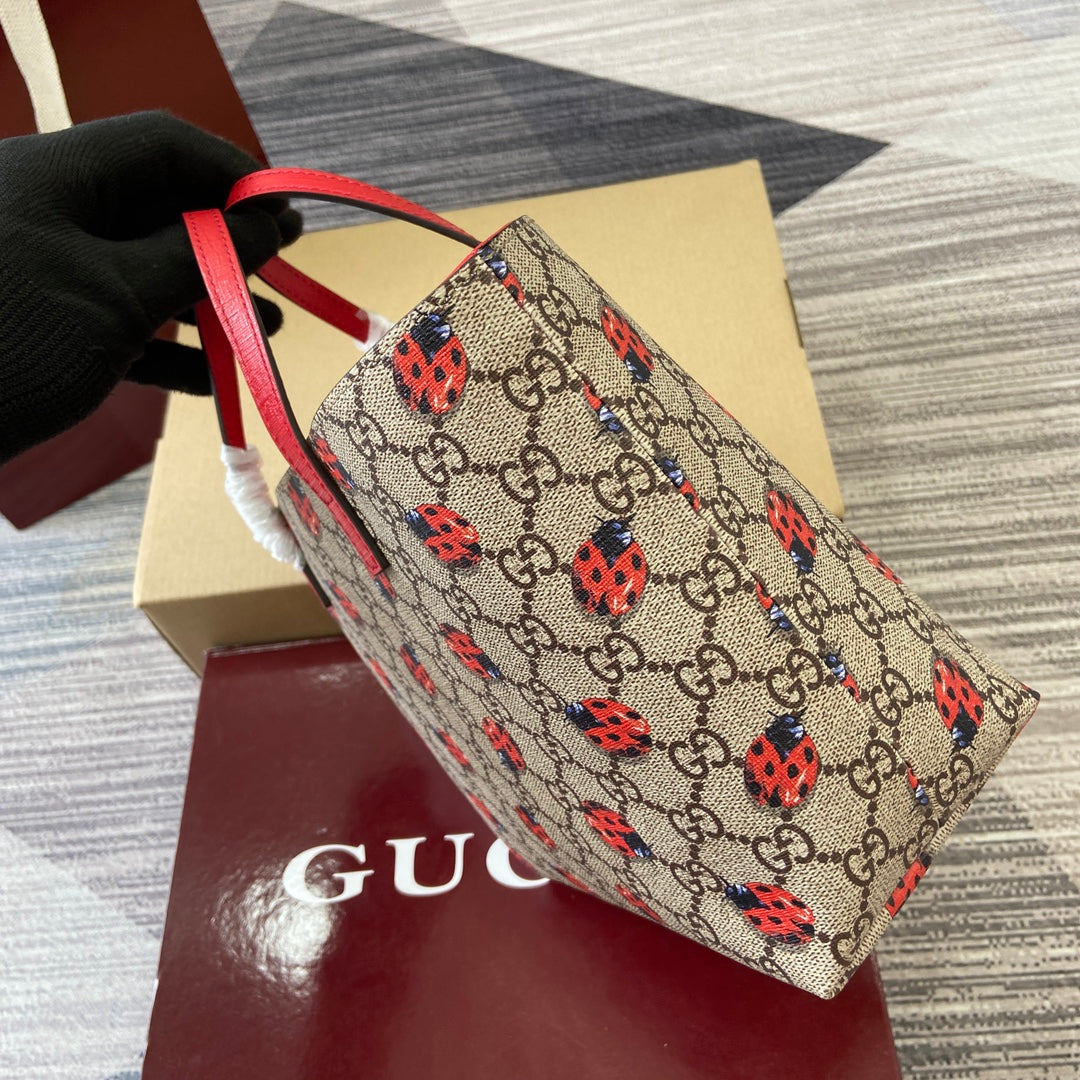 GG Tote Bag 21cm Beige Red Leather Canvas 339642 mysite