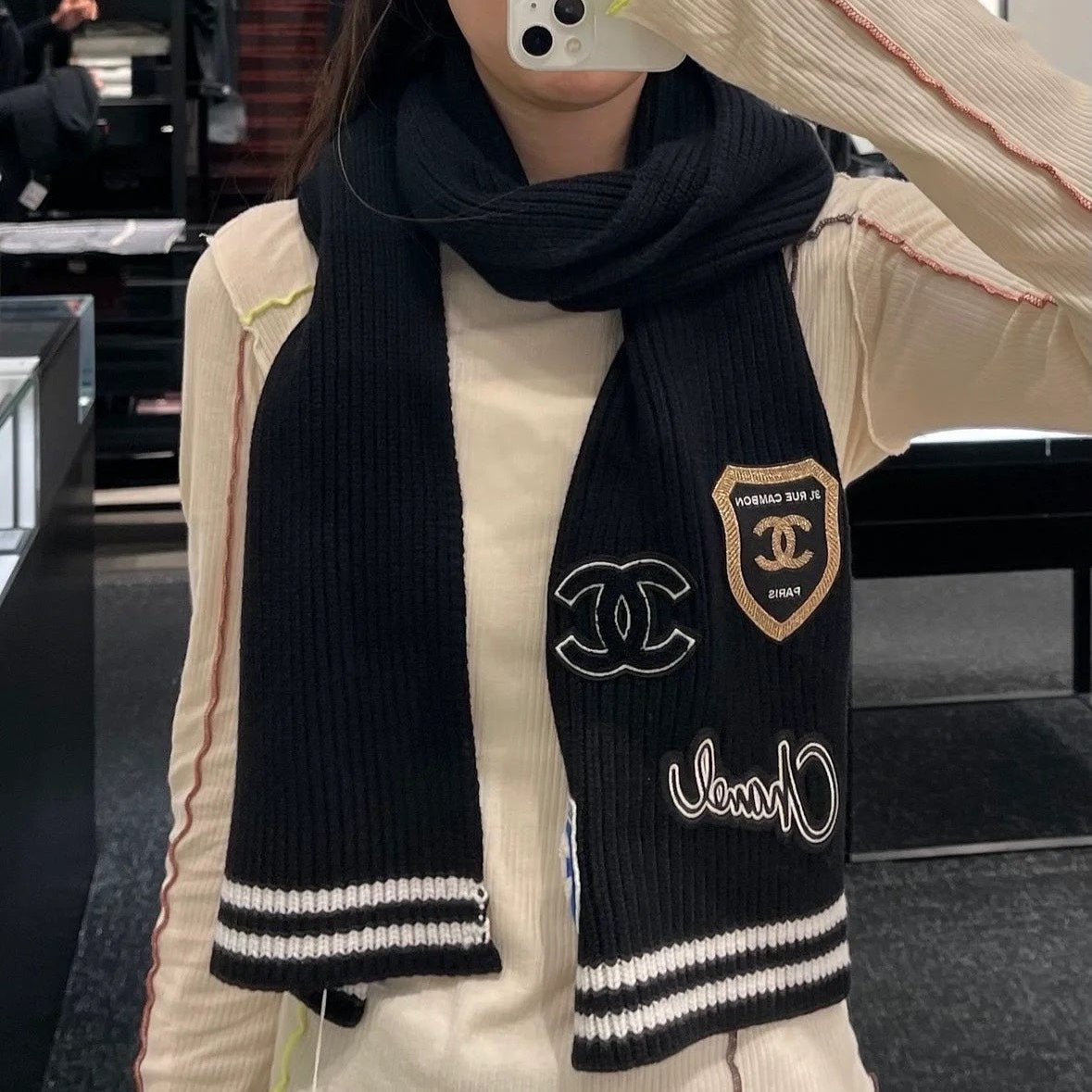 SCARF 200 CM IN BLACK PURE CASHMERE WITH STICKER 392881 mysite