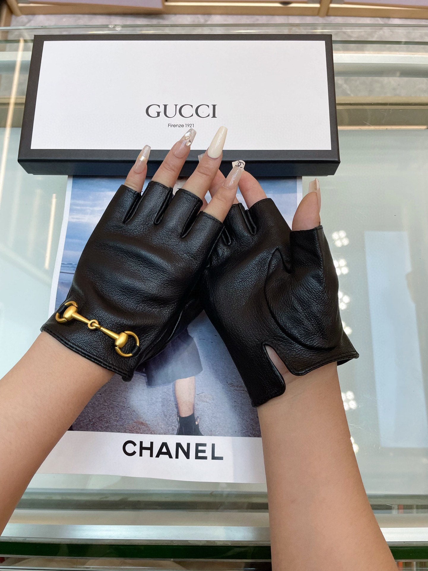 FINGERLESS GLOVES WITH HORSEBIT IN BLACK LAMBSKIN 463853 mysite