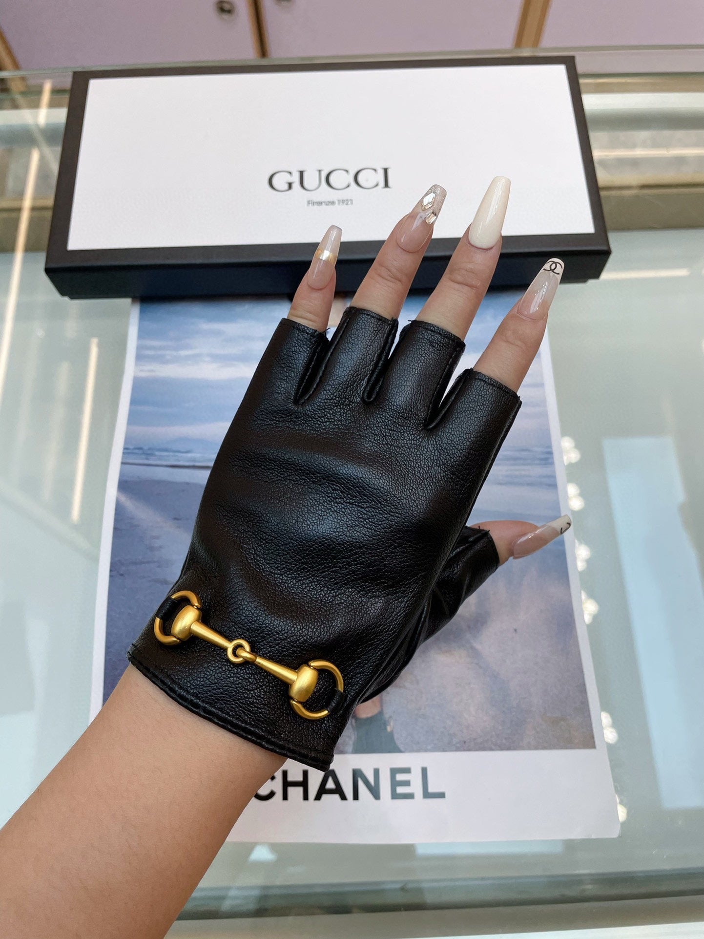 FINGERLESS GLOVES WITH HORSEBIT IN BLACK LAMBSKIN 463853 mysite