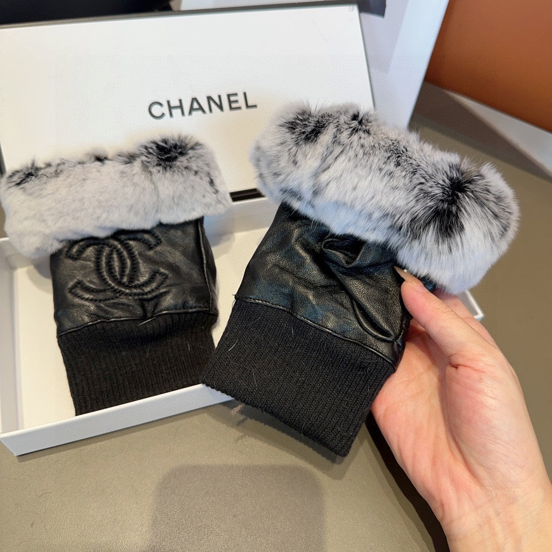 FINGERNESS GLOVES IN BLACK LAMBSKIN AND RABBIT FUR465054 mysite