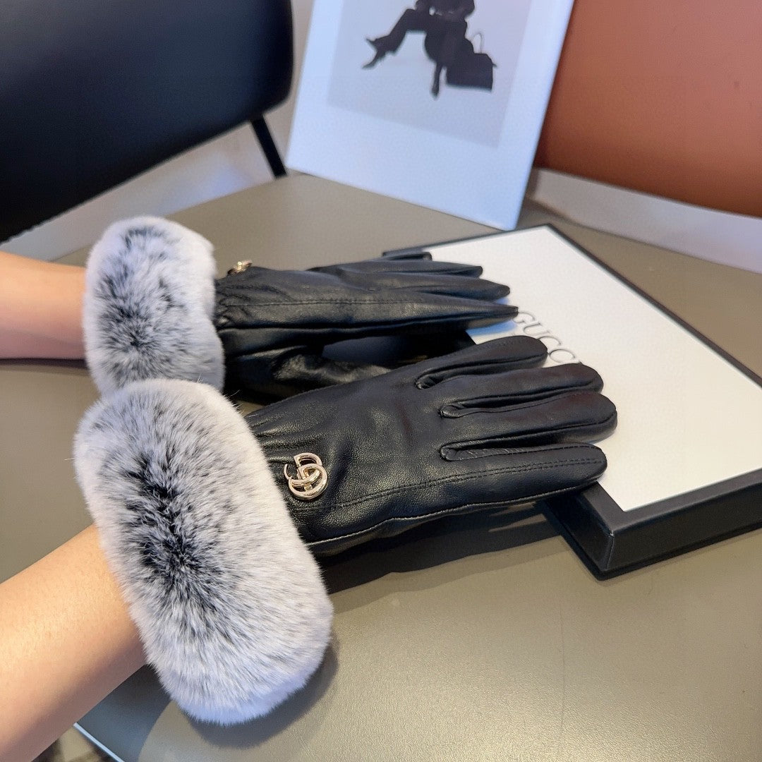 DOUBLE G GLOVES IN BLACK LAMBSKIN AND RABBIT FUR 466796 mysite