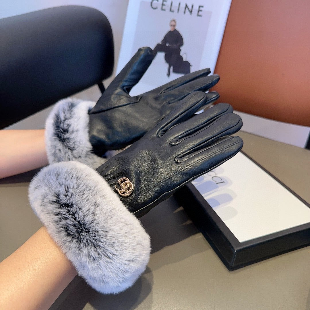 DOUBLE G GLOVES IN BLACK LAMBSKIN AND RABBIT FUR 466796 mysite