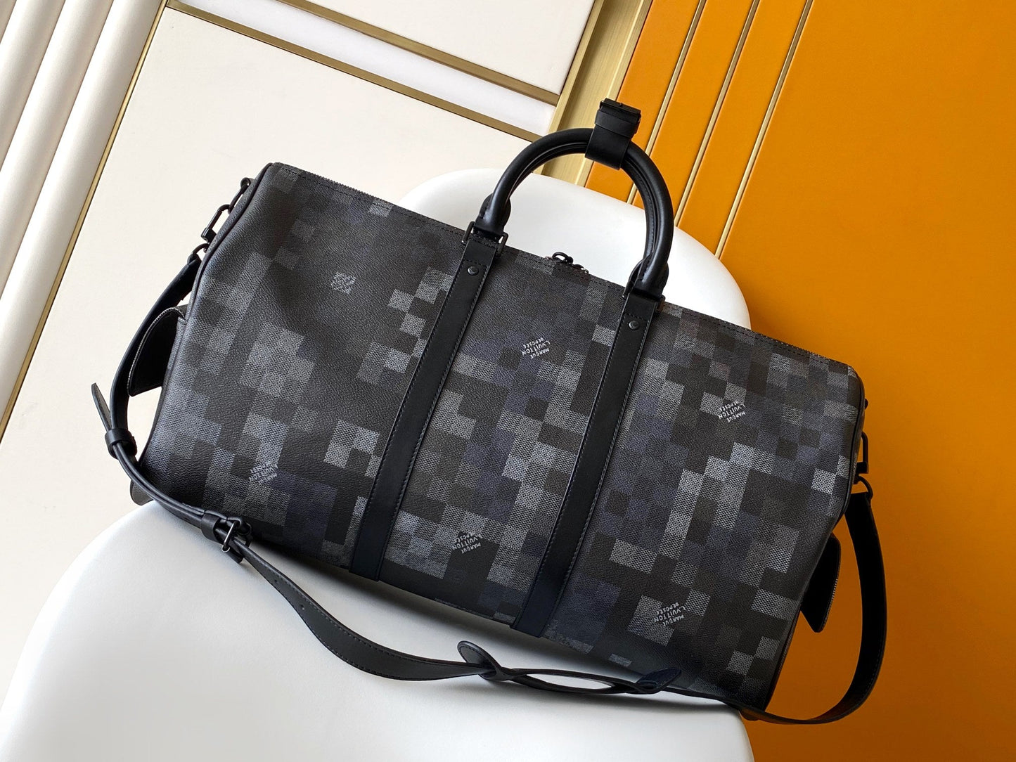 LV Keepall Bandouliere 50 Travel Bag Black Damoflage Canvas mysite