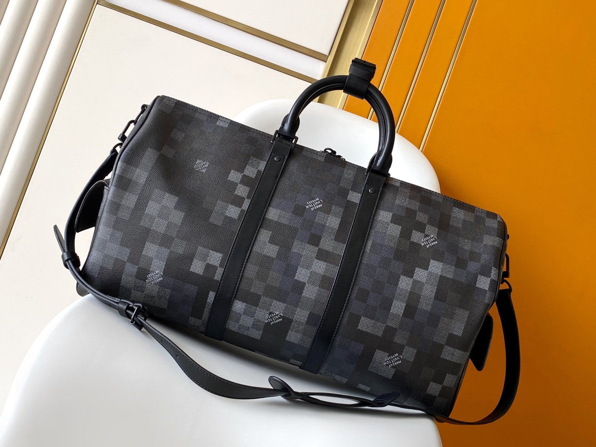 LV Keepall Bandouliere 50 Travel Bag Black Damoflage Canvas mysite