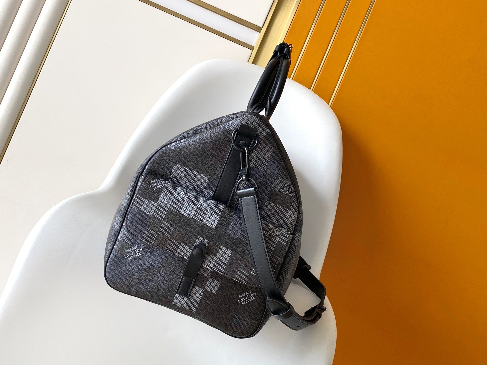 LV Keepall Bandouliere 50 Travel Bag Black Damoflage Canvas mysite